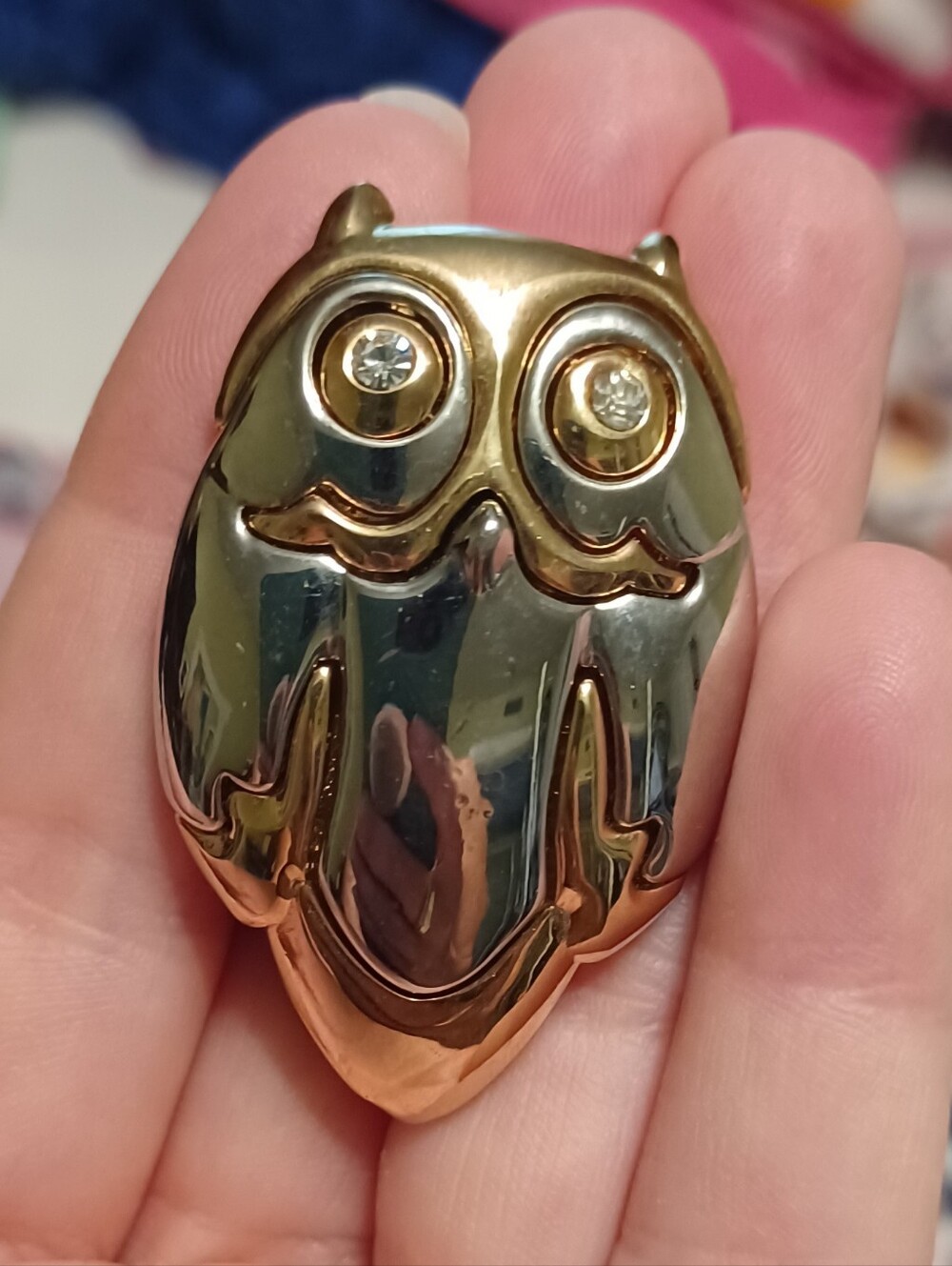 Vintage Liz Claiborne Owl Pin Brooch with Rhinestone Eyes